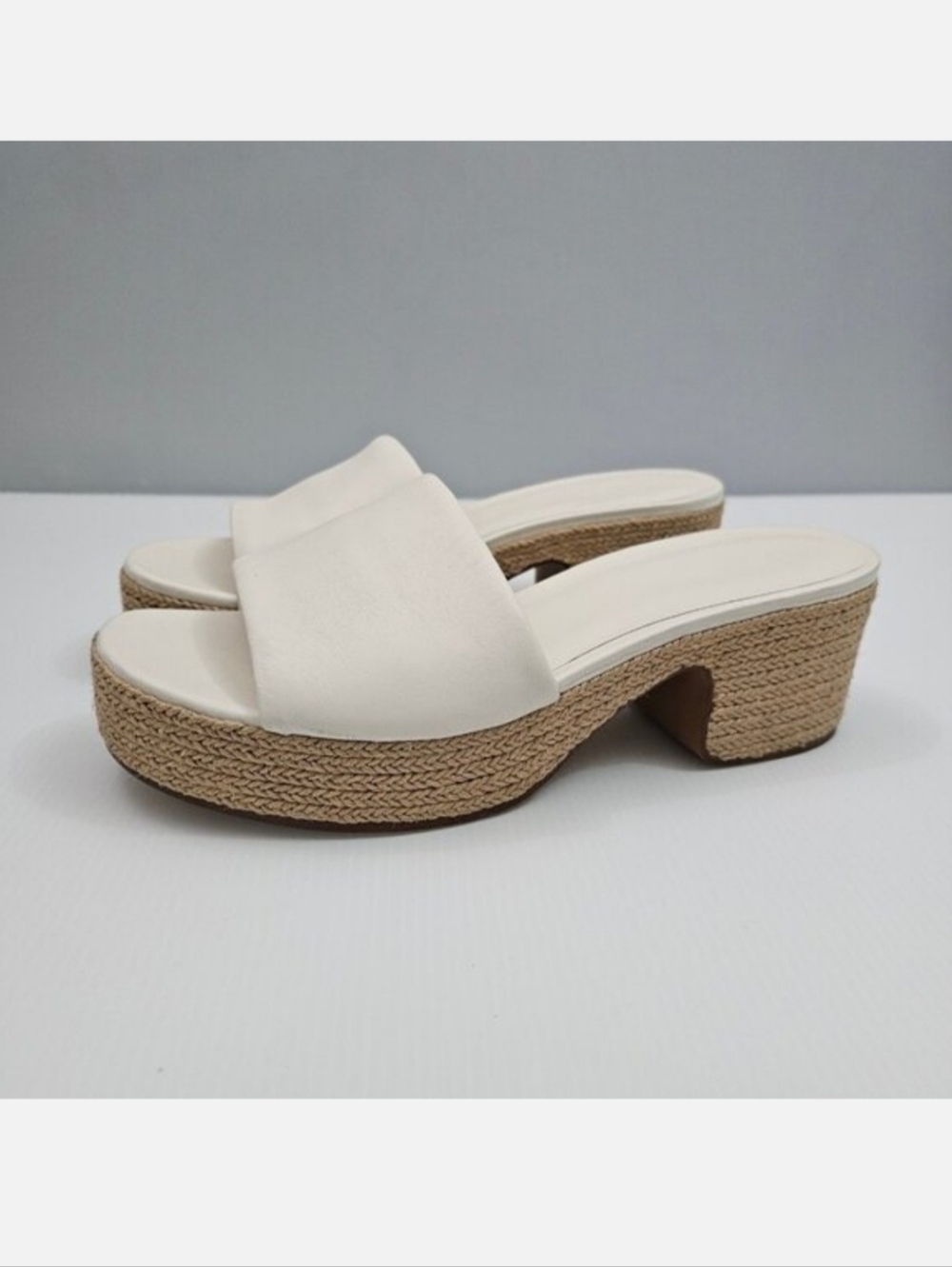 Vince Margo Espadrille Platform Slide Sandal Womens 9 Cream Leather Jute NEW